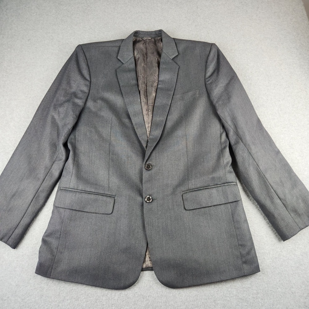 Mens Grey Two Button Textured Blazer Sport Coat Paisley Lining 21.5 Pit‎ to Pit